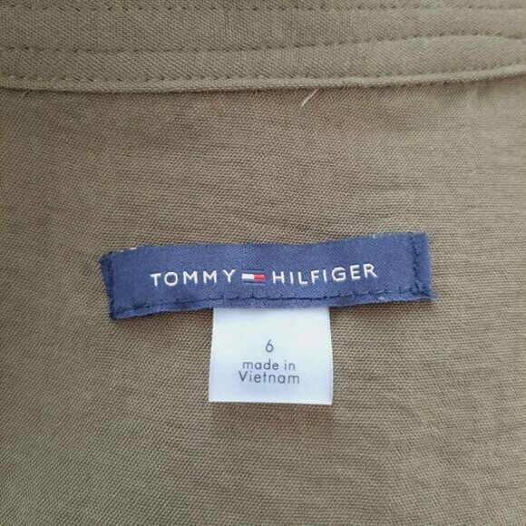 TOMMY HILFIGER | Puff Sleeve w/ Belt Flowy Light Knee Length Midi Dress Green 6 - Picture 13 of 14